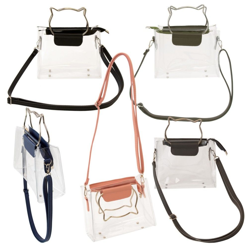 24 Units of Women's Clear Pvc Crossbody Bag With Cat Ear Handles