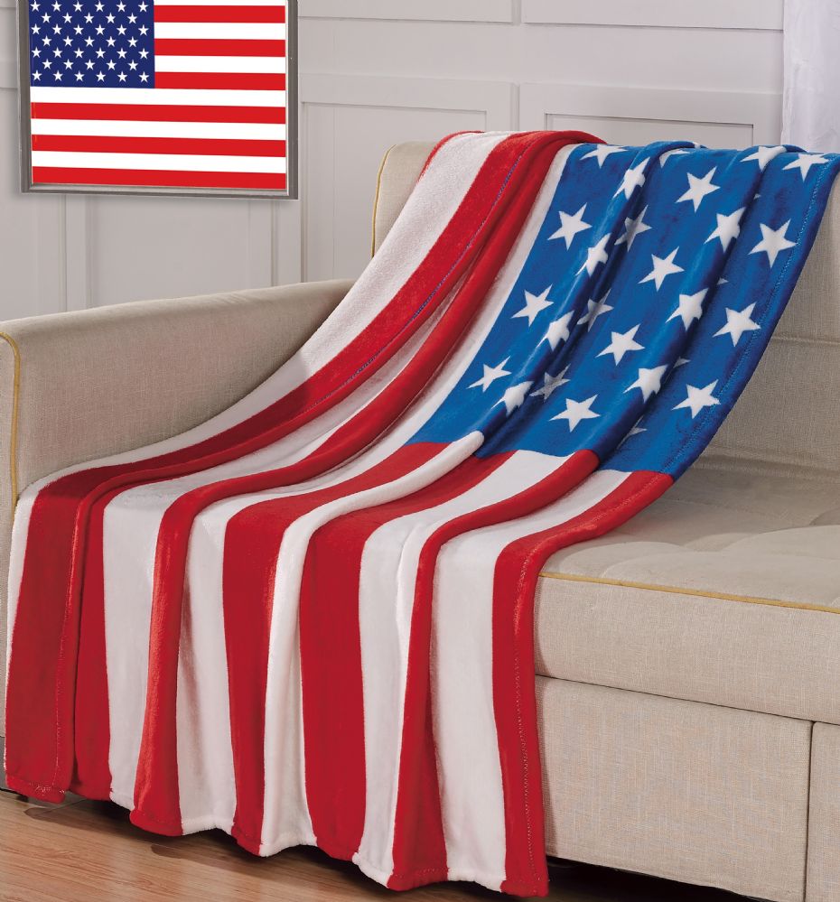 12 Units of American Flag 50 X 70 Over Sized Throw Fleece & Sherpa Blankets at