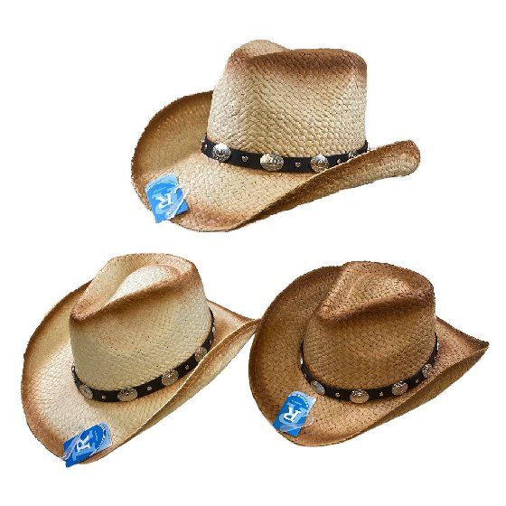 24 Units of Classic Woven Cowboy Hat [round Silver Medallions On Hat ...