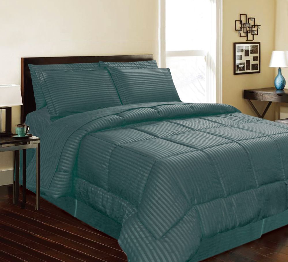 6 Units of 1 Piece Queen Embossed Satin Stripe Reversible Comforter In