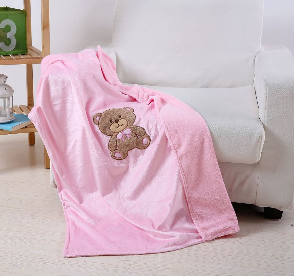 24 Units of Teddy Bear Baby Blanket In Pink Micro Plush Blankets at
