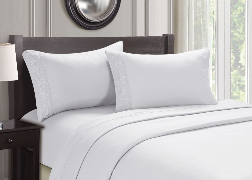 12 Units of Cozy Home Embroidery Sheets Queen Size In White Bed Sheet