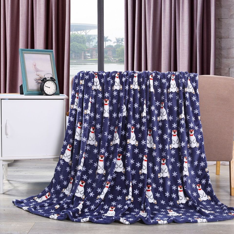 24 Units of Navy Polar Bear Throw Design Micro Plush Throw Blanket