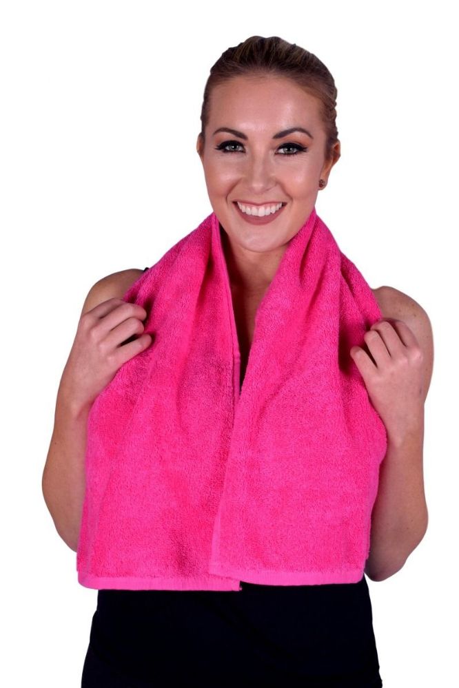 6 Units of Towel Hot Pink Terry Cotton Gym And Fitness Towel 6 Pack Bath Towels at