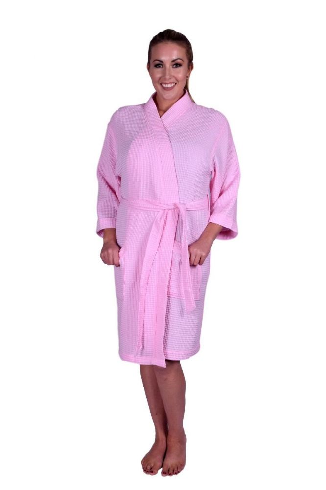 4 Units of Robe Light Pink Waffle Weave Cotton Kimono Robe Bath Robes