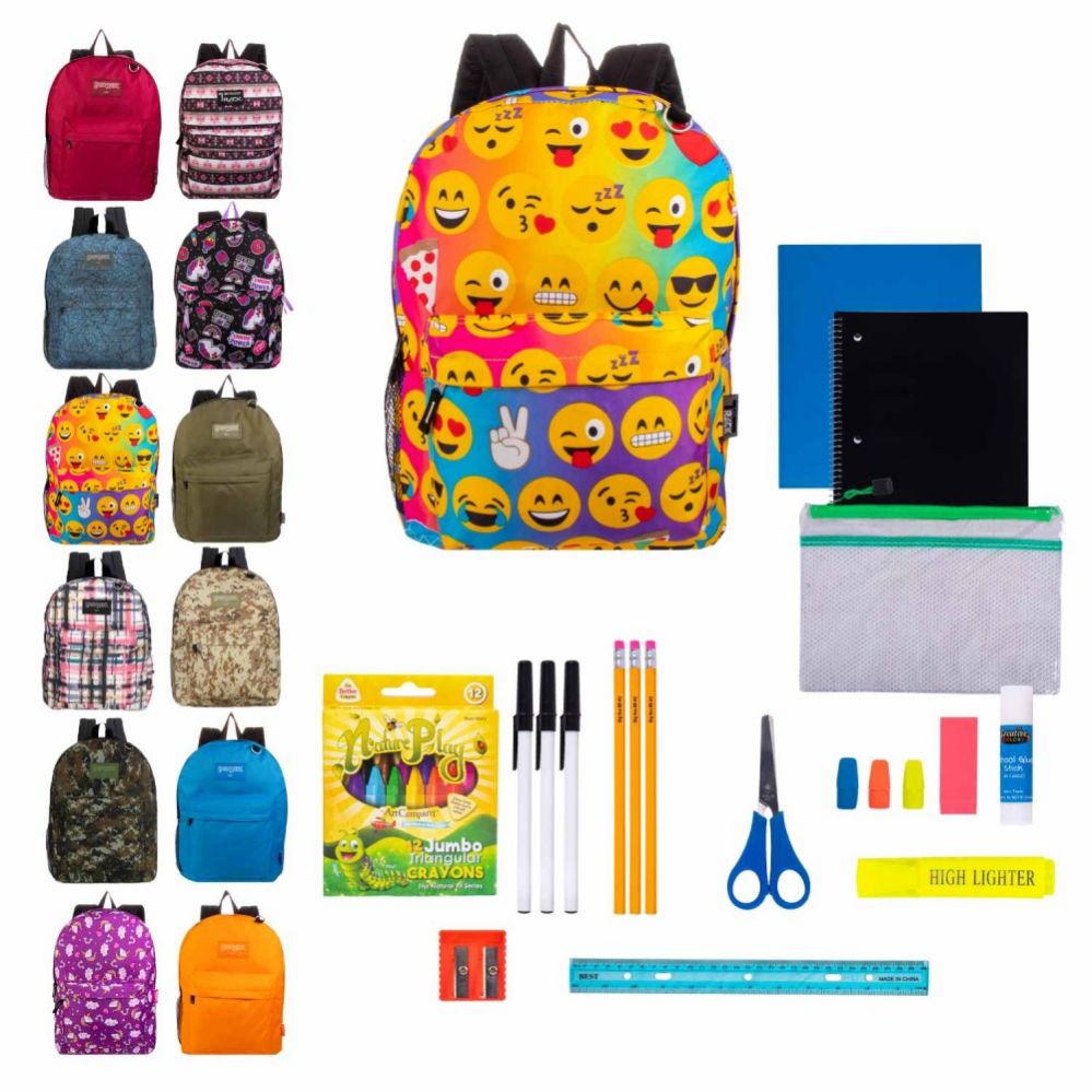 12 Units of 17" Backpacks Bulk With 31 Piece School Supply Kits School Supply Kits at