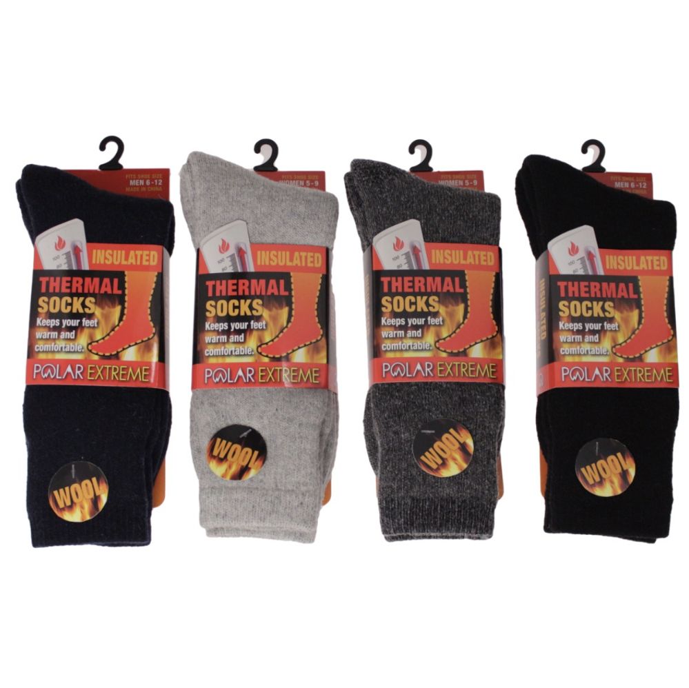 12 Units of Men's Polar Extreme Heat Thermal Socks 42 Wool Blend