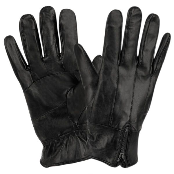 12 Units of Mens Genuine Leather Gloves With Faux Fur Lining And Zipper