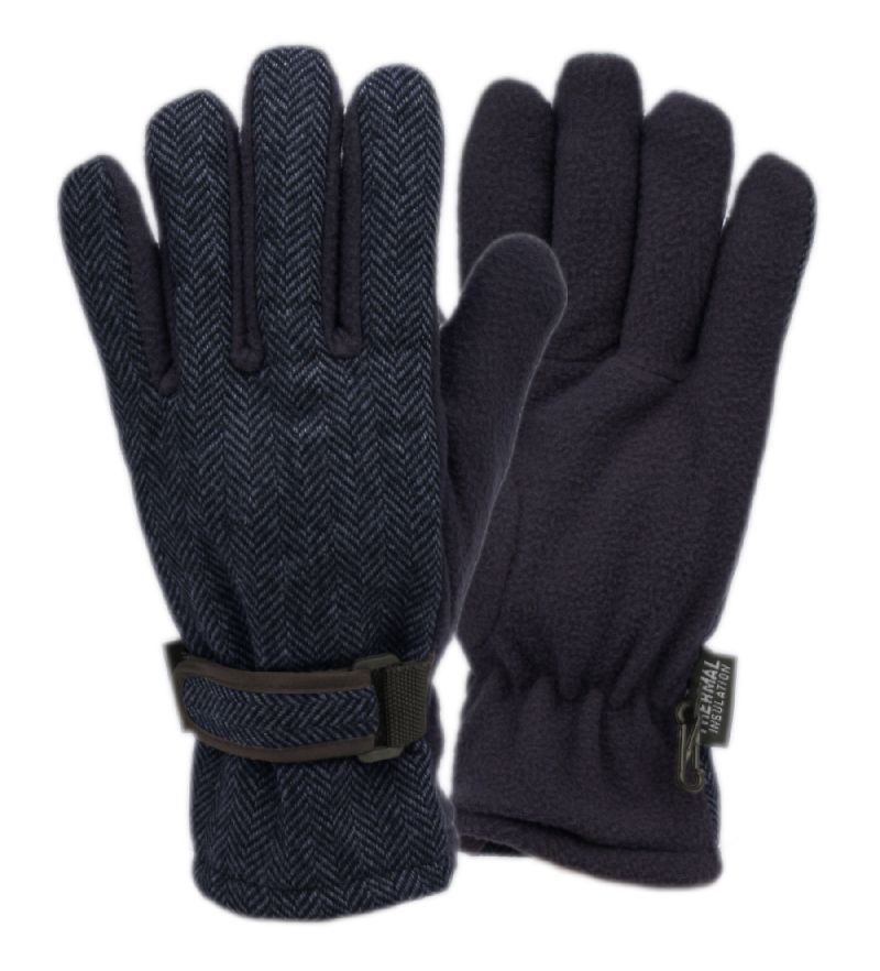 12 Units of Mens Wool Blend Glove With Thermal Fleece Lining In Navy