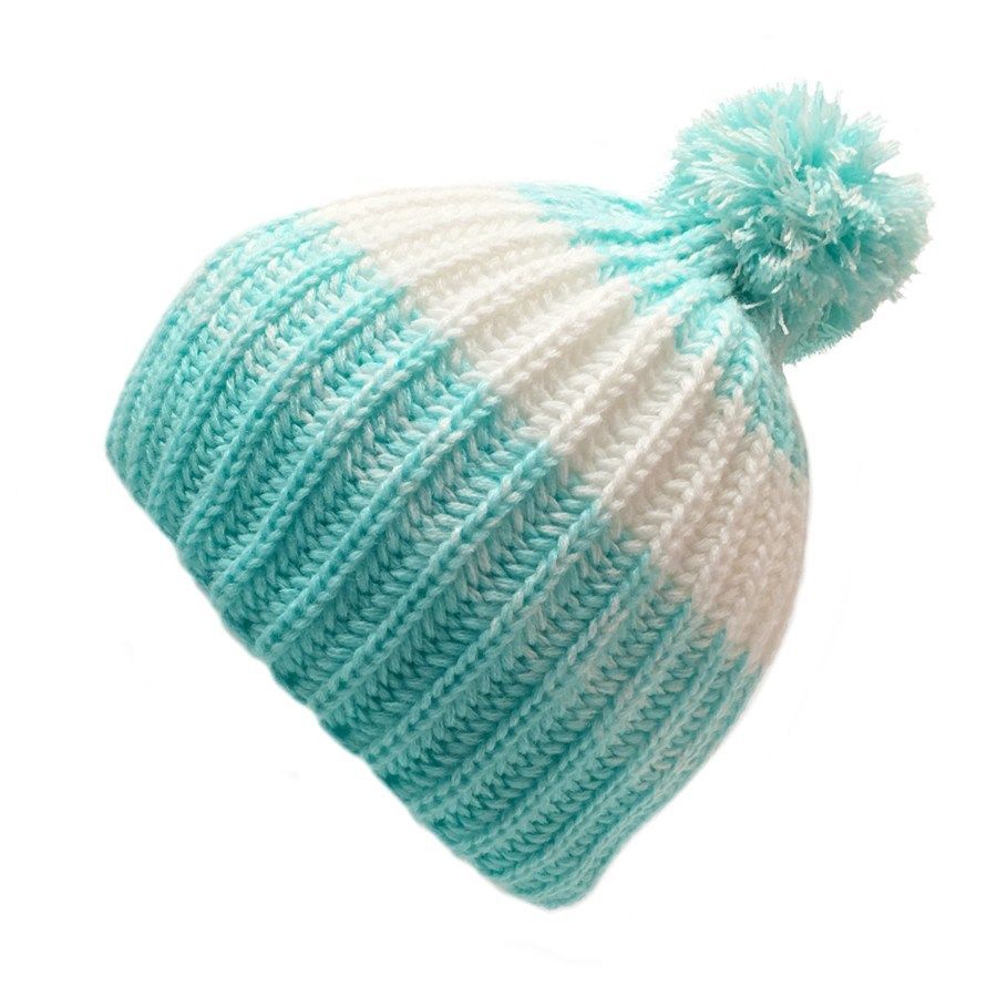 24 Units of KIDS HEAVY KNIT 2 TONE STRIPED POM HAT Junior / Kids
