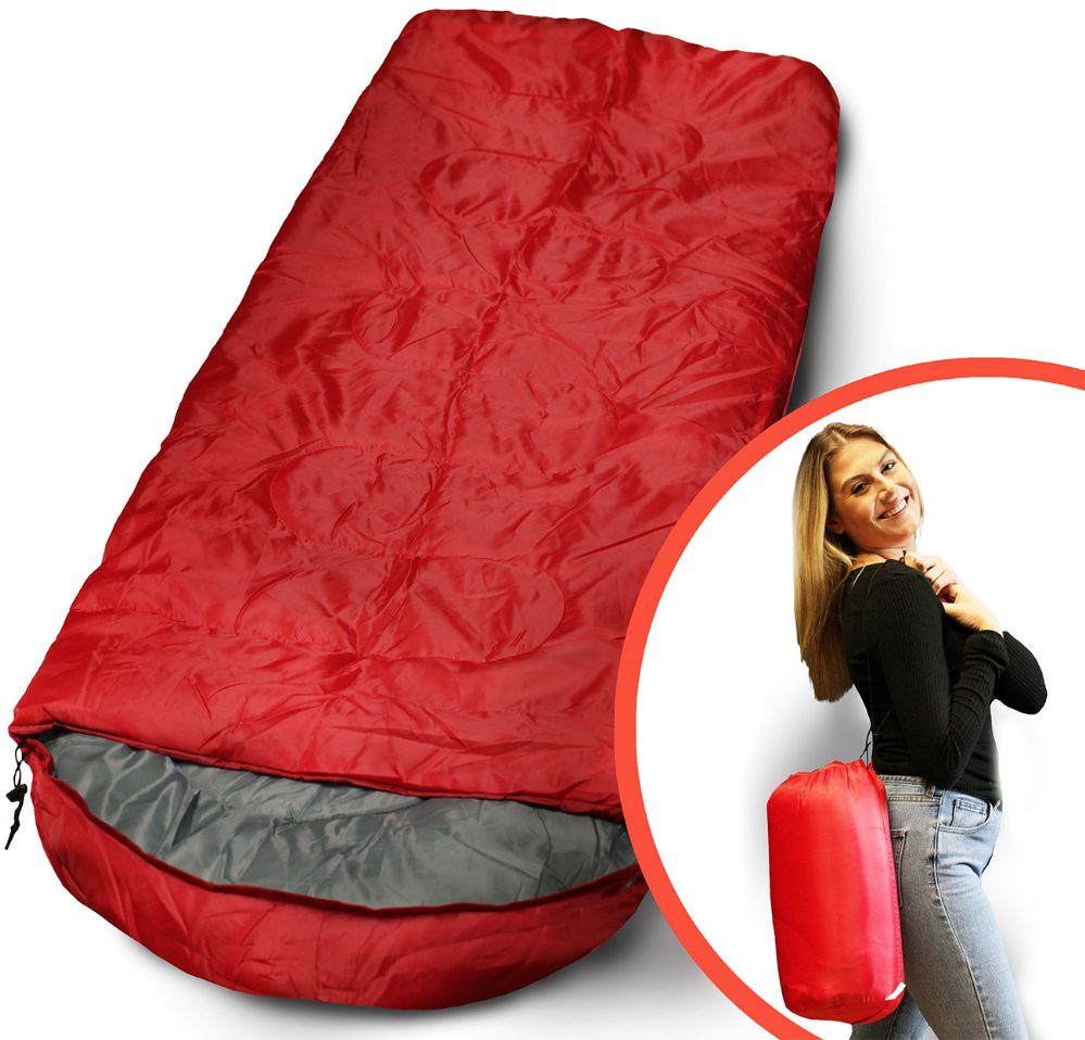 Camping Lightweight Sleeping Bag 3 Season Warm & Cool Weather Red Camping Sleeping Bags at