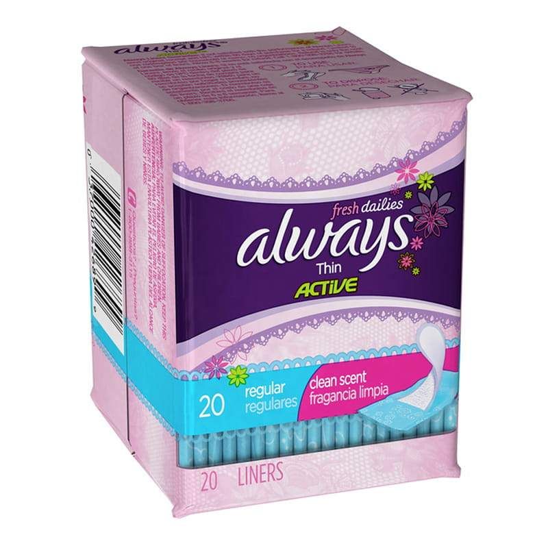 48 Units of Always Thin Active Scented Liners Travel Size Pack Of 20