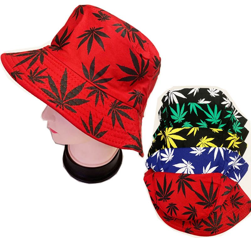 60 Units of Bucket Leaf Fishing Hat In Assorted Colors Bucket Hats