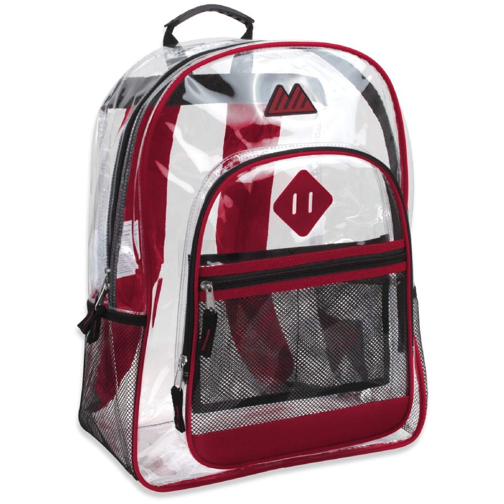24 Units of 17 Inch Clear Backpack RED Backpacks 17" at