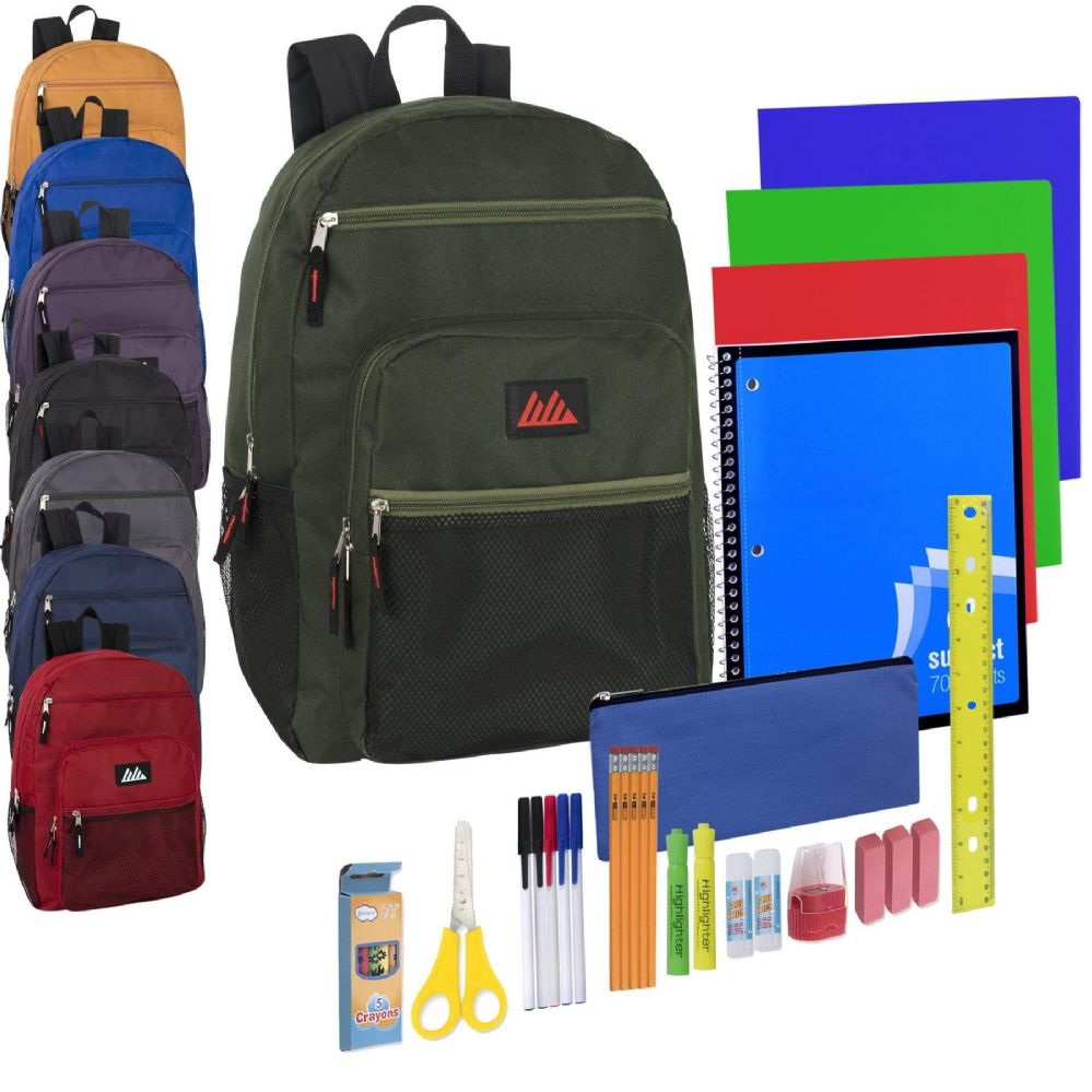 12 Units of Preassembled Deluxe Multi Backpack & 30 Piece School Supply