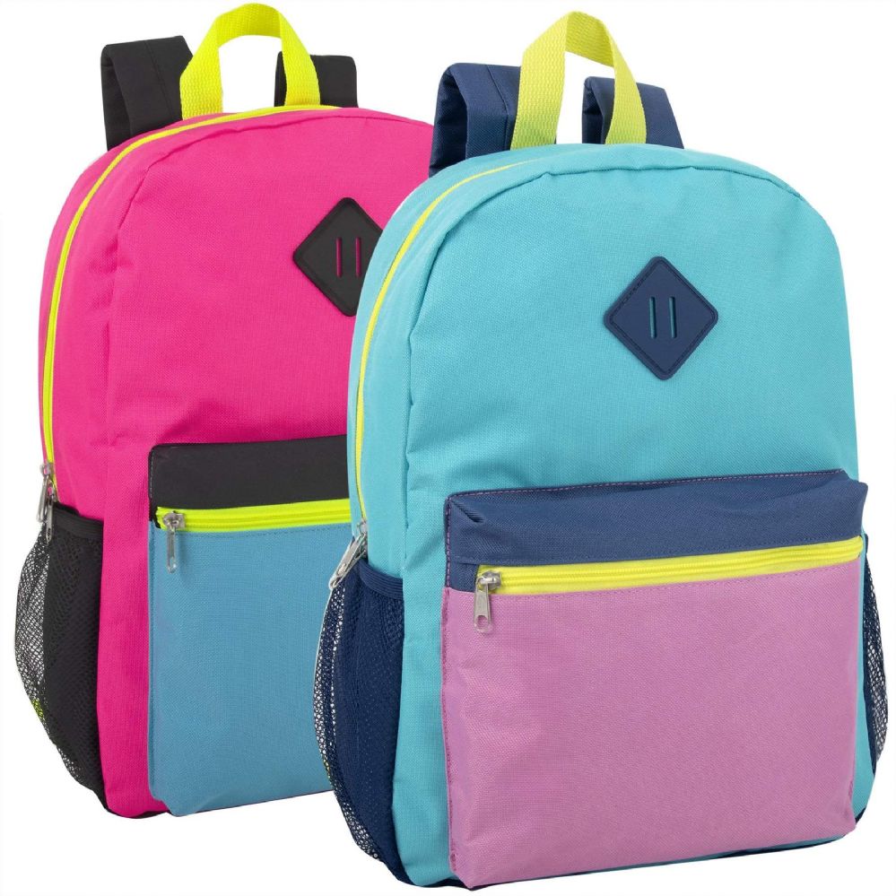 24 Units of 16 Inch Multicolor Backpack With Side Pocket Girls