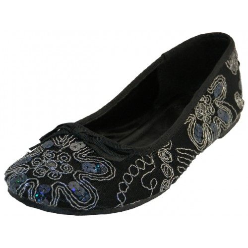 black sequin flat shoes