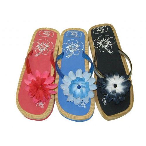 48 Units of Ladies' Cork Sole Floral Thong - Women's Flip Flops - at - alltimetrading.com