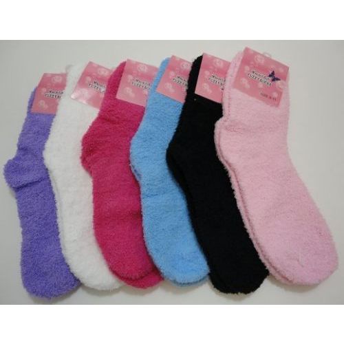 144 Units of Fuzzy Socks 911 [solid Color] Womens Fuzzy Socks at