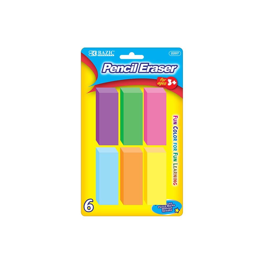 24 Units of Neon Bevel Eraser (6/pack) Erasers at