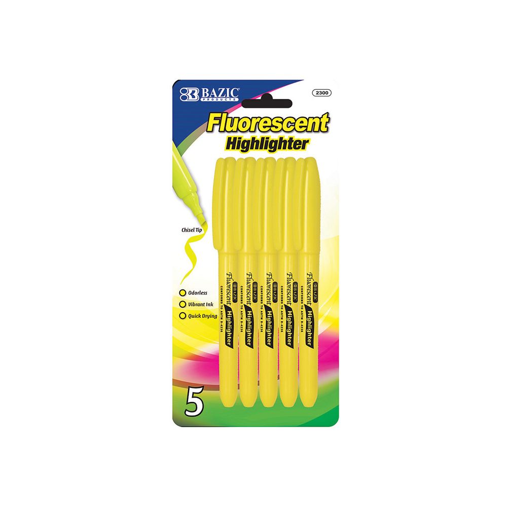 24 Units of Yellow Pen Style Fluorescent Highlighter W/ Pocket Clip (5