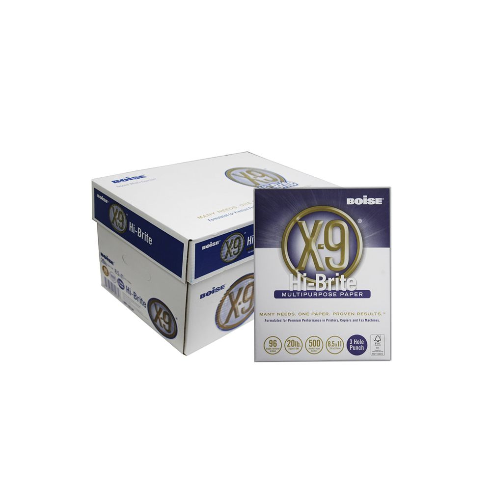BOISE X9 HiBrite (96) 8.5" X 11" 3Hole Punched White Copy Paper (10