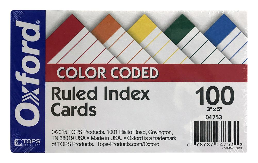20 Units of Oxford Color Coded Ruled Index Cards, 3 Inch X 5 Inch, Assorted Colors, 100 Per Pack ...