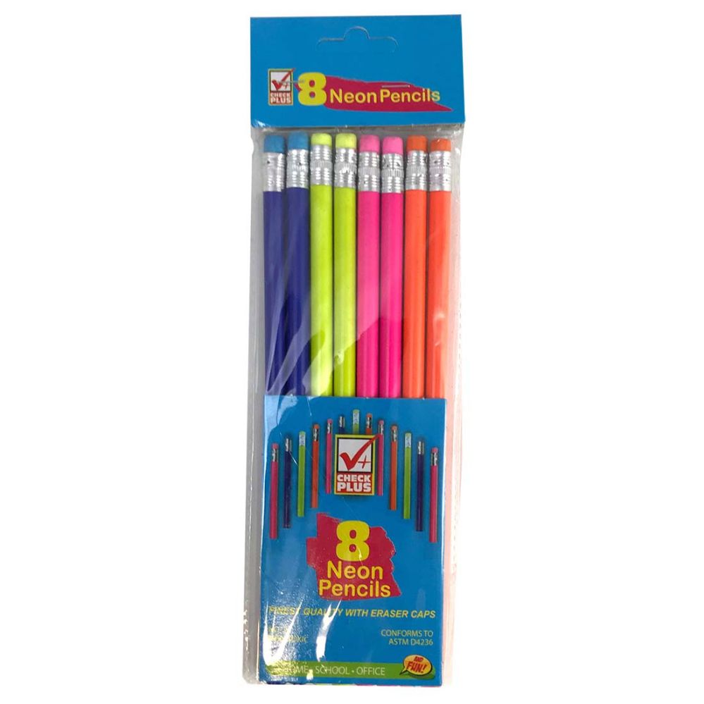 48 Units Of Check Plus No 2 Pencils 8 Count Neon Body 2 Pencils 8 Count Neon Body At Alltimetrading