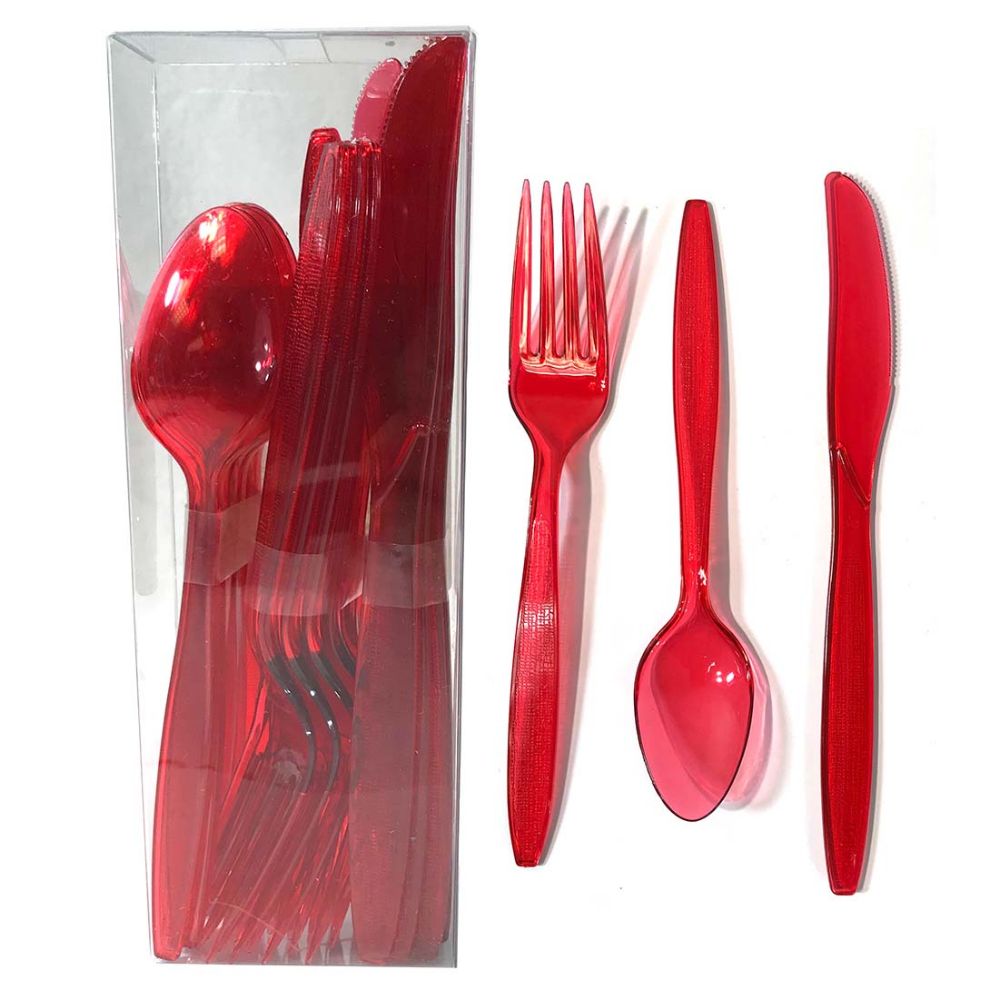 30 Units of Plastic Cutlery Combo 24 Count Heavy Duty Red - Disposable ...