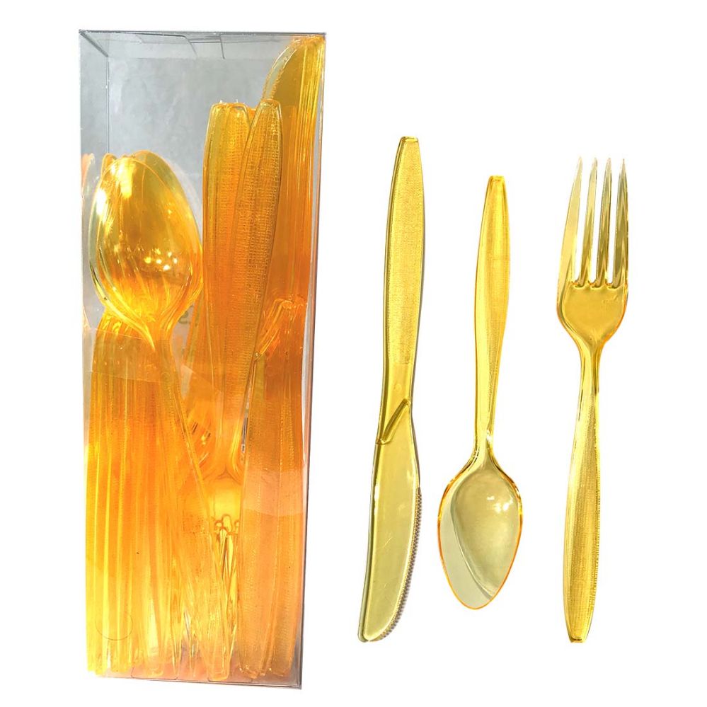 30 Units of Plastic Cutlery Combo 24 Count Heavy Duty Yellow Disposable Cutlery at