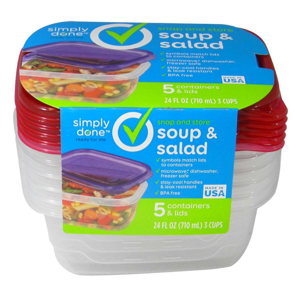 6 Units of Food Containers Soup And Salad 5 Count W/lids 24 Ounce