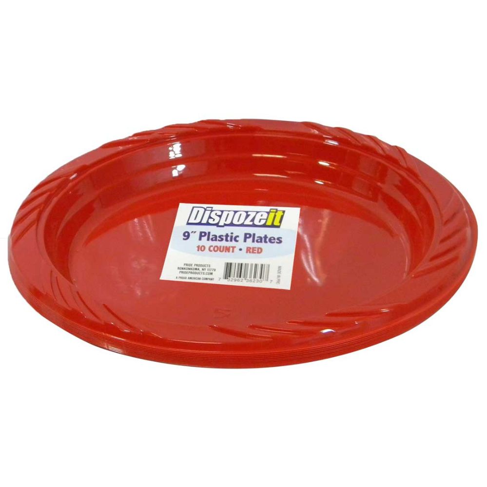 24 Units of Plastic Plate 10 Ct 9 Red Disposable Plates & Bowls at