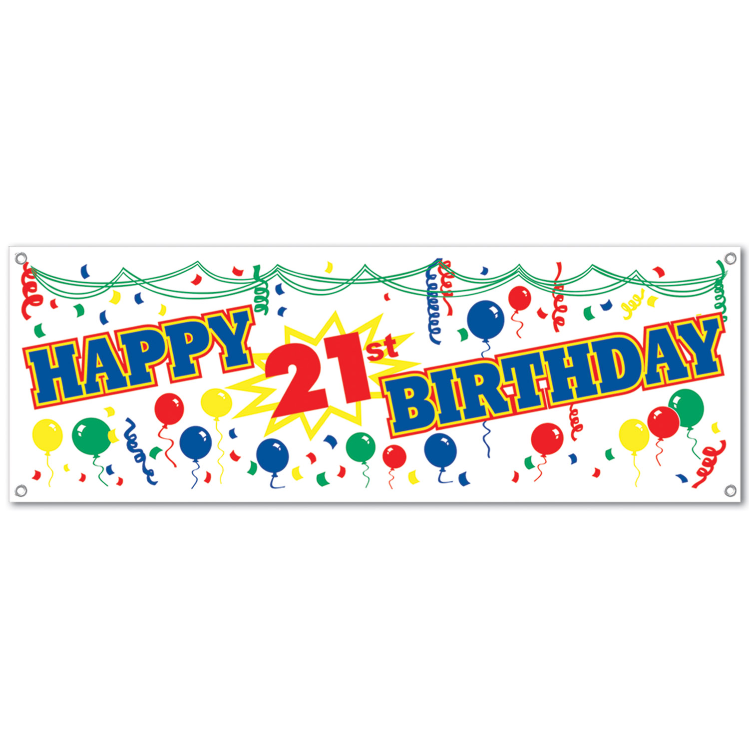 12 Units of Happy 21st Birthday Sign Banner AlLWeather; 4 Grommets