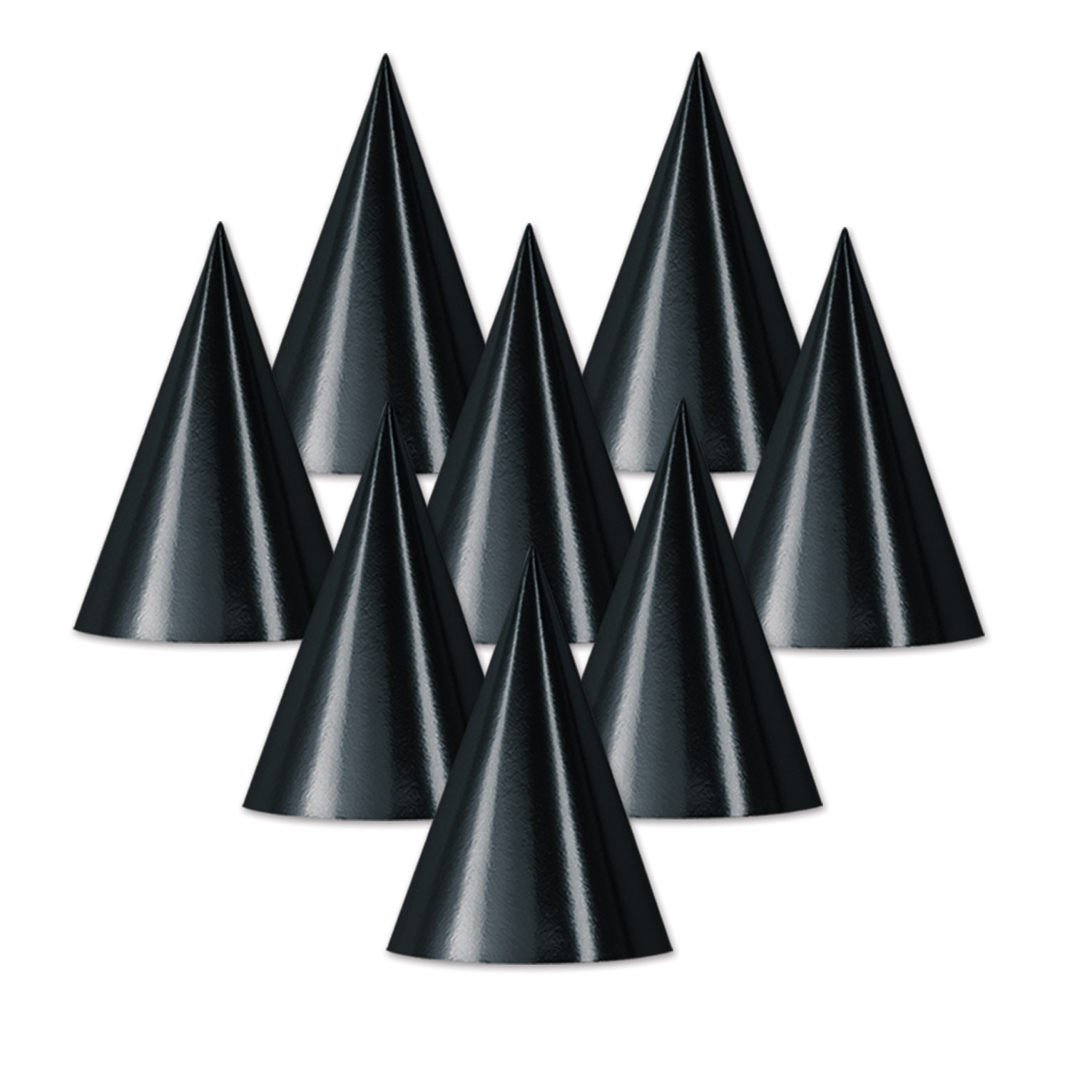 48 Units of Foil Cone Hat black; medium head size; elastic attached Party Hats & Tiara at