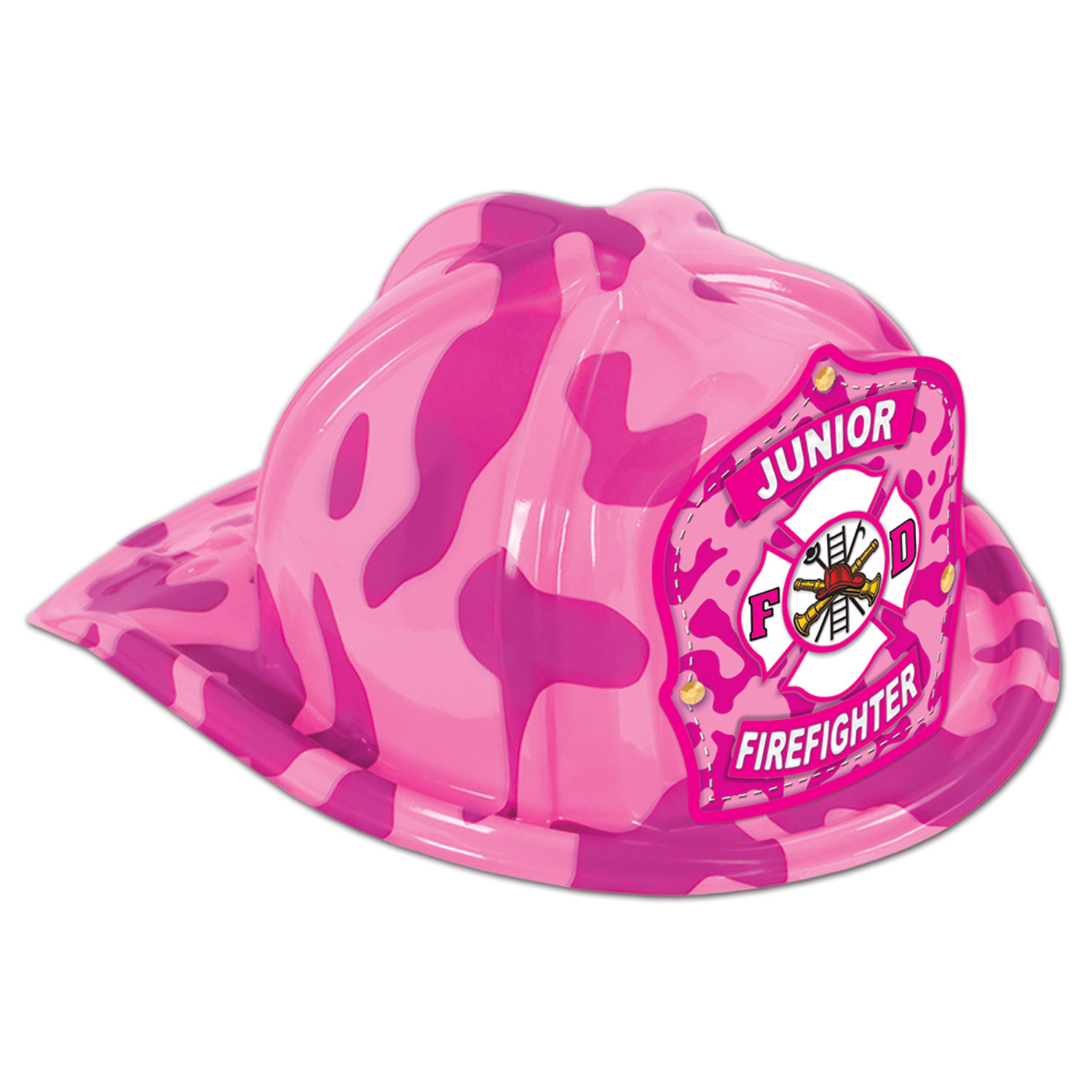 48 Units of Pink Camo Plastic Jr Firefighter Hat Pink Camo Shield