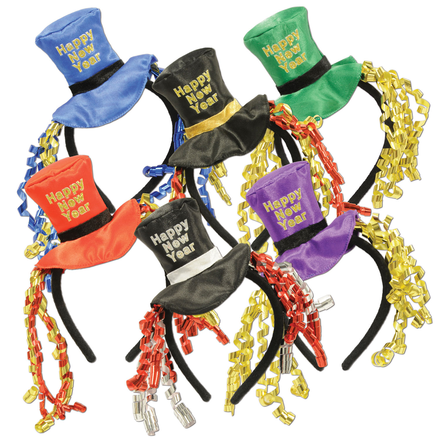 12 Units of Happy New Year Headbands asstd colors; attached to snapon