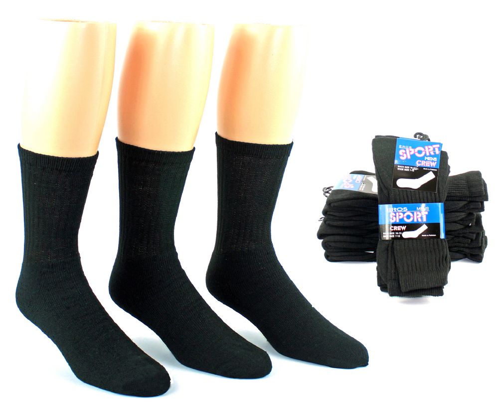 24 Units of Men's Athletic Crew Socks Black Size 1013 Mens Crew