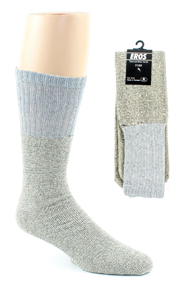 24 Units of Men's Thermal Tube Boot Socks - Grey W/light Grey Tops ...