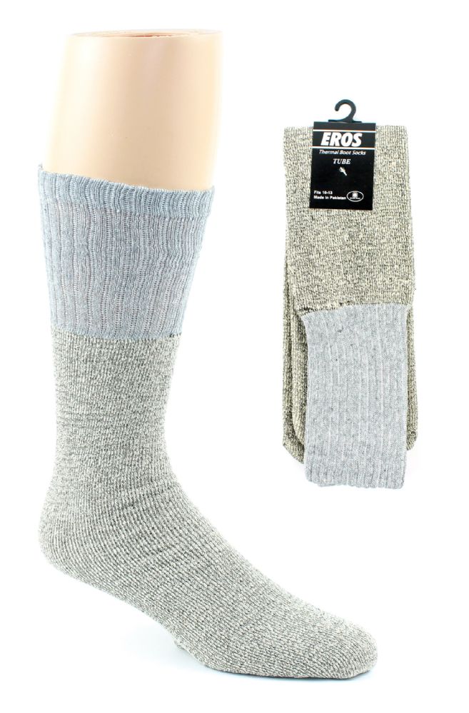 24 Units of Men's Thermal Tube Boot Socks Grey W/light Grey Tops