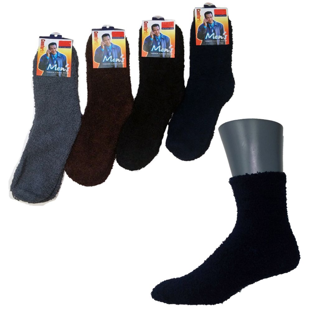 72 Units of Men's Fuzzy Crew Socks Solid Colors Size 1013 Mens