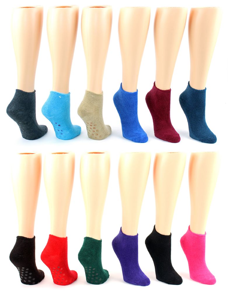 24 Units of Women's Low Cut Terry Cloth Socks W/ NoNSkid Grips