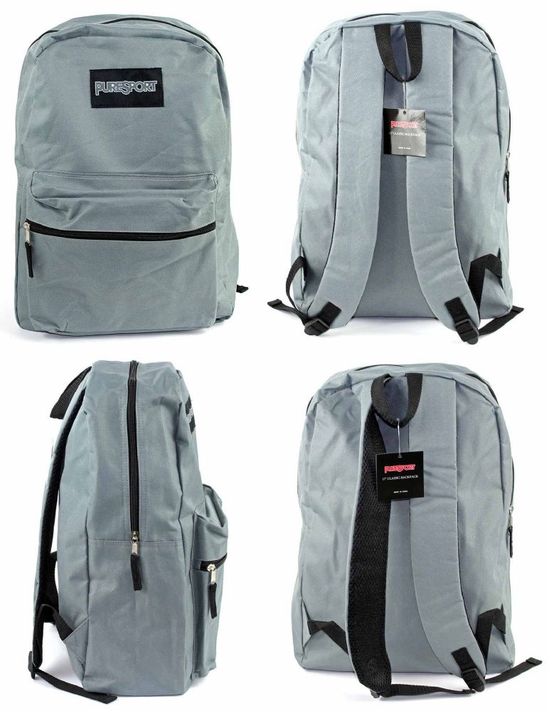 12 Units of 15" Classic PureSport Backpacks Grey Backpacks at