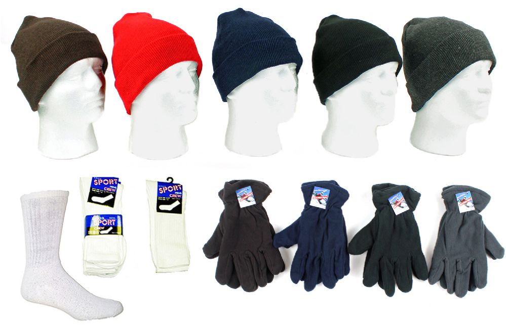 180 Units of Men's Hat, Fleece Gloves, And Tube Socks Combo Winter