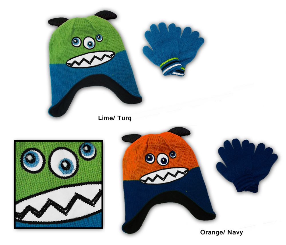 48 Units of Toddler Fleece Lined Earflap Hat & Magic Glove Sets