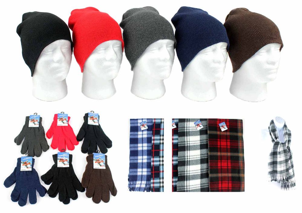 180 Units of Adult Beanie Knit Hats, Magic Gloves, And Checkered