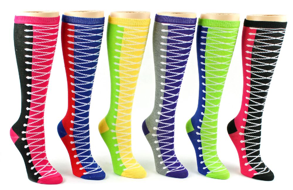 24 Units of Women's Knee High Novelty Socks Sneaker Print Size 911