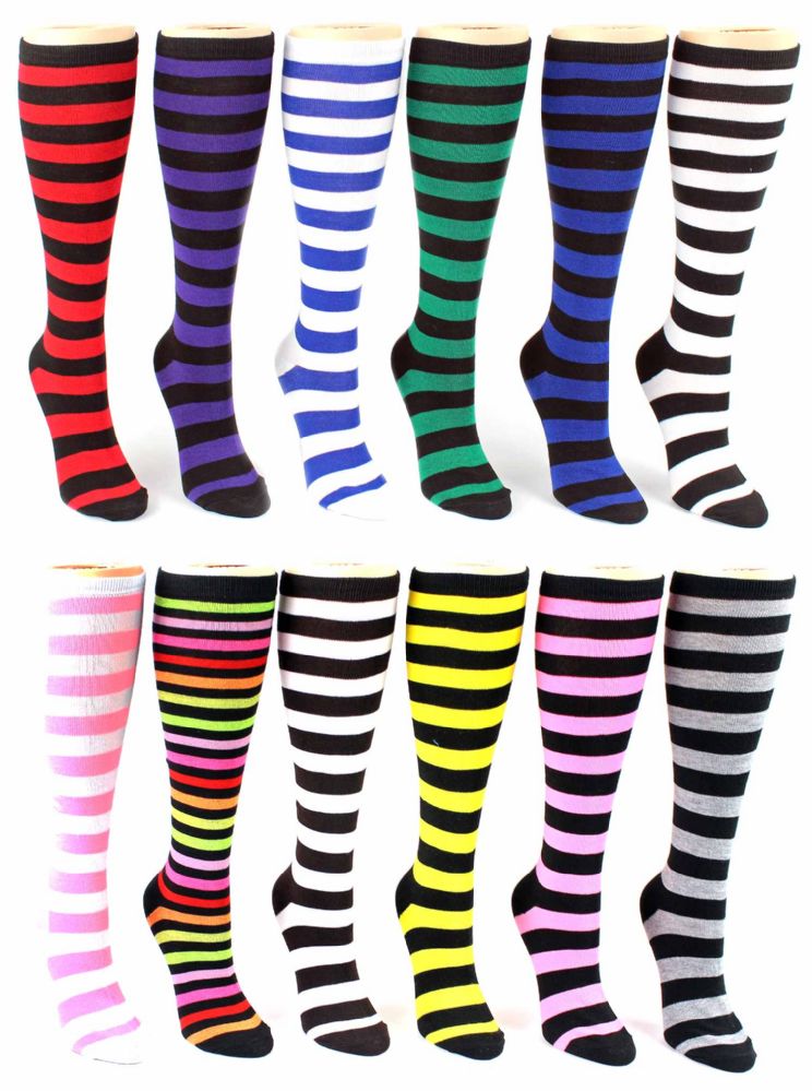24 Units of Women's Knee High Novelty Socks - Striped Print - Size 9-11 ...