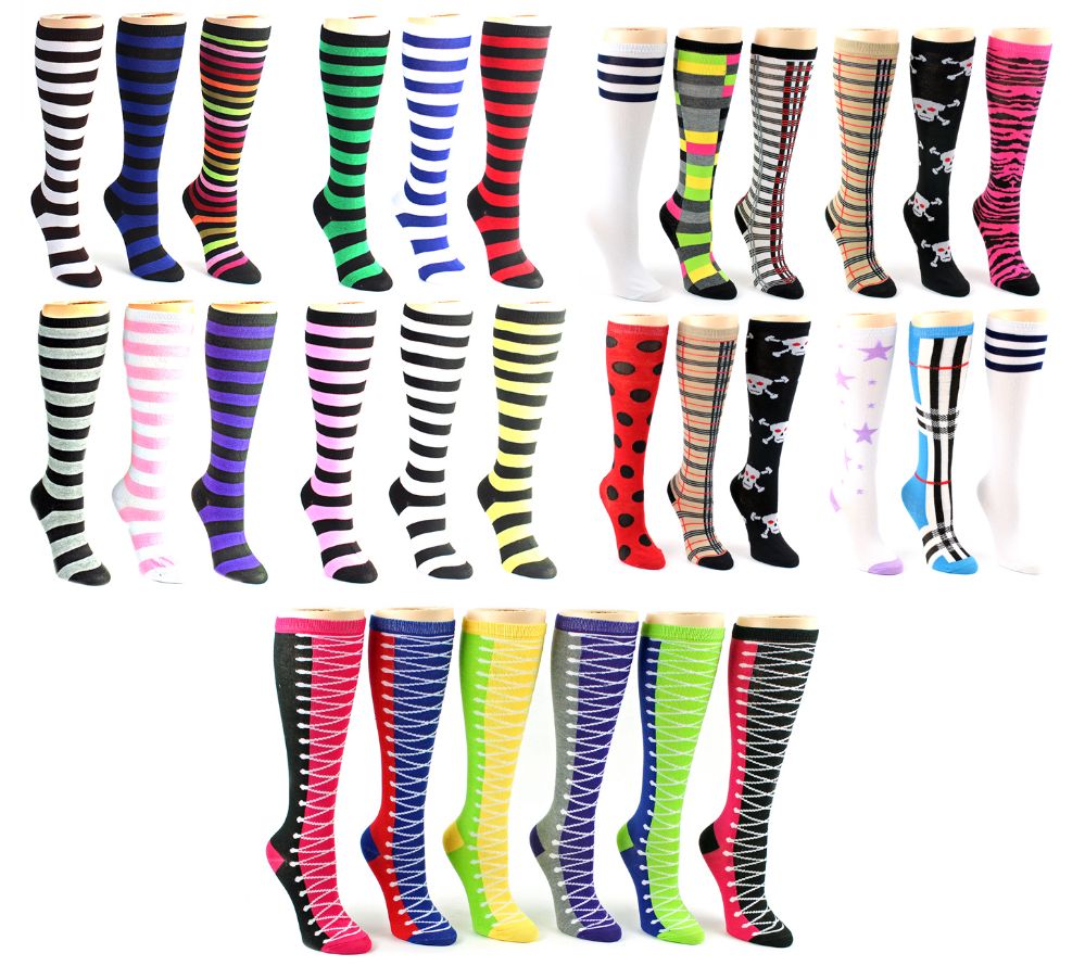 120 Units of Women's Knee High Novelty Socks Assorted Styles Size 9