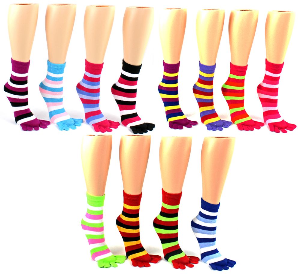 24 Units of Women's Toe Socks Striped Print Size 911 Women's Toe