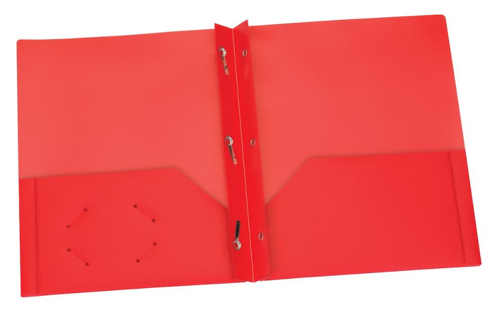 5 units of red two pocket poly portfolio with prongs folders